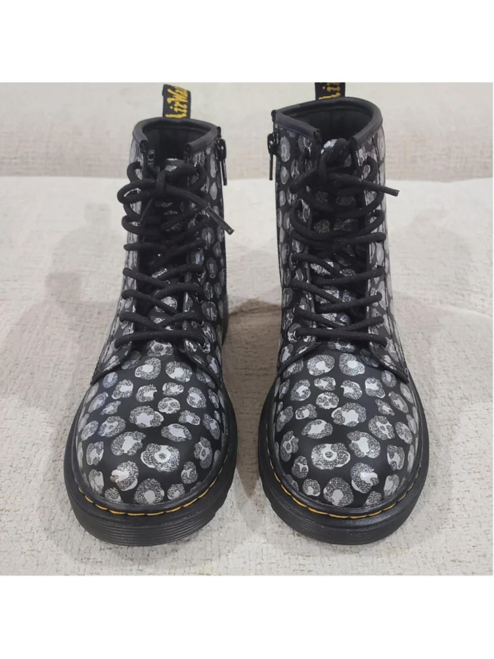 Dr. Martens 1460 Loud Leopard Lace Up Boots Gunmetal Youth US Size 3 UK 2 NEW